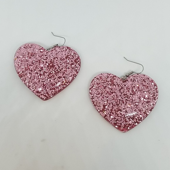 GASOLINE GLAMOUR Jewelry - Crazy cupid pink glitter heart earrings new GASOLINE GLAMOUR Jewelry - Crazy cupid pink glitter heart earrings new
